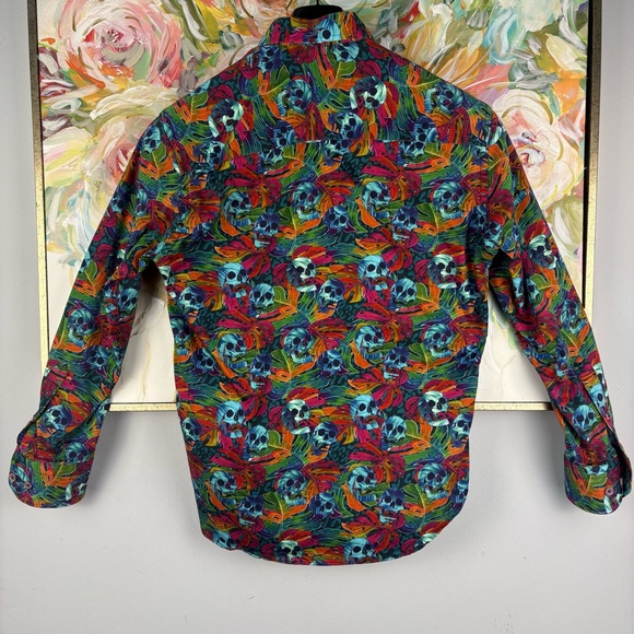 Luchiano Visconti Skull Print Button Down Shirt Small Colorful Cotton - Picture 7 of 8